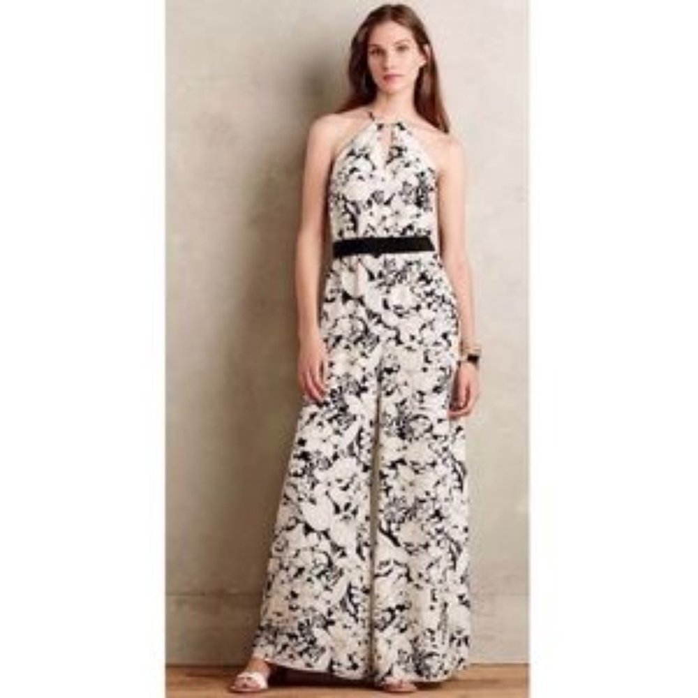 Anthropologie-Floral print silk jumpsuit sz XS